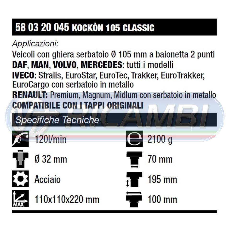 Tappo Serbatoio Carburante Ø 80 Mm Iveco